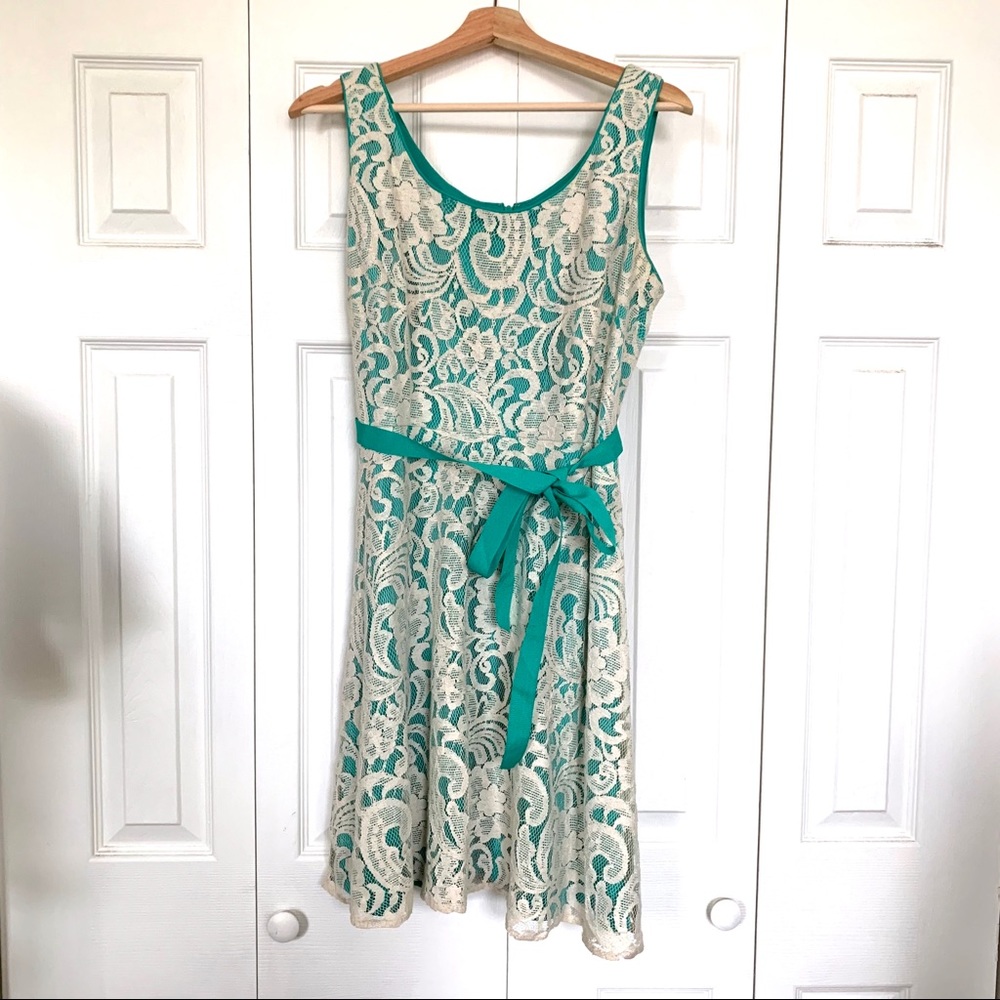 Teal and Lace Skater Dress